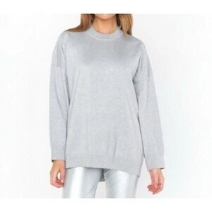 NWT Show Me Your Mumu Oversized Crewneck Sweater Silver Metallic Knit Womens XS‎